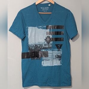 Guess Men's Teal Vintage Casual Graphic‎ Short Sleeve Tee Street Wear